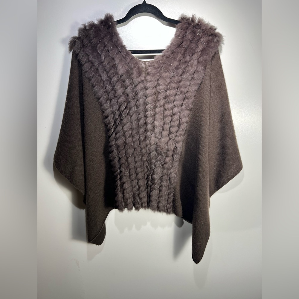 InCashmere Cashmere & Rabbit Fur Knit Shawl/Poncho One Size - Picture 5 of 8